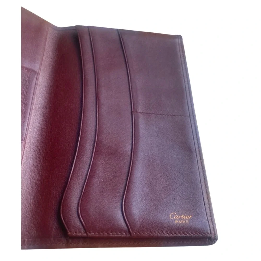 Cartier Must de Cartier Burgundy Leather Long Wallet Gold Corners Logo France